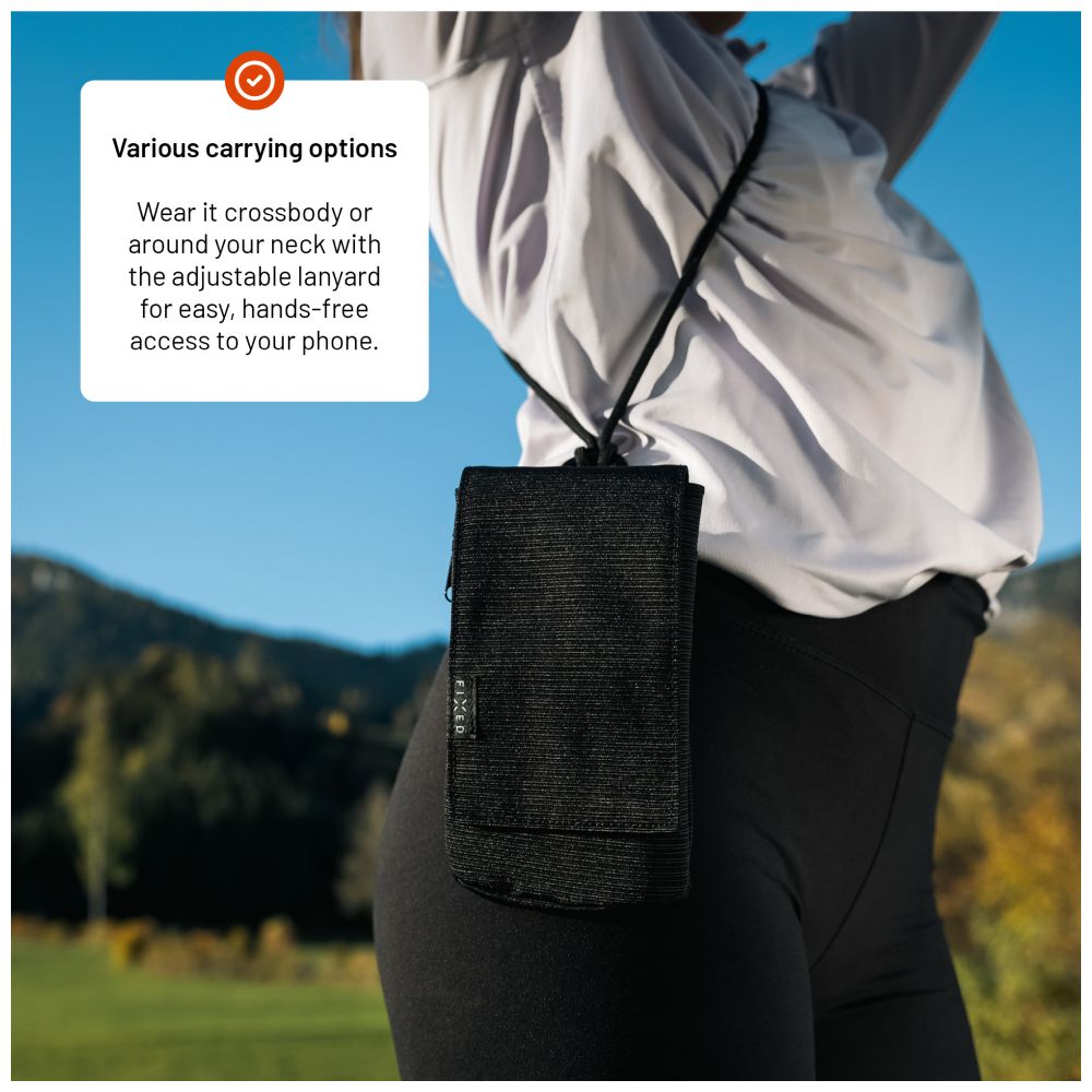 Taštička přes rameno s kapsou FIXED Camino Case pro mobilní telefony do 7", černá