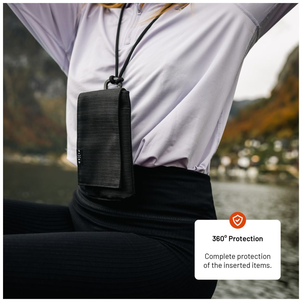 Taštička přes rameno s kapsou FIXED Camino Case pro mobilní telefony do 7", černá