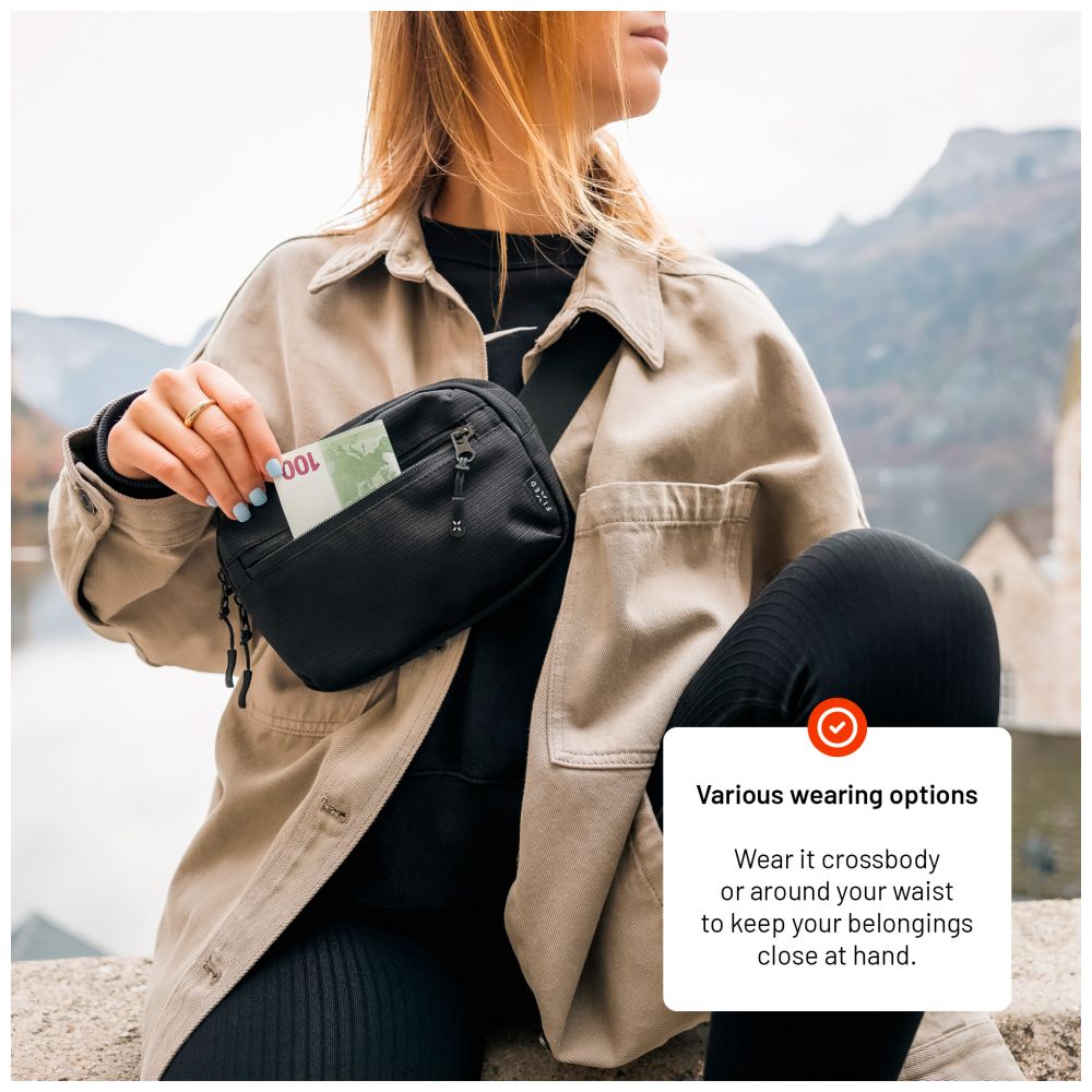 Taštička okolo pasu s kapsami FIXED Camino Belt, černá