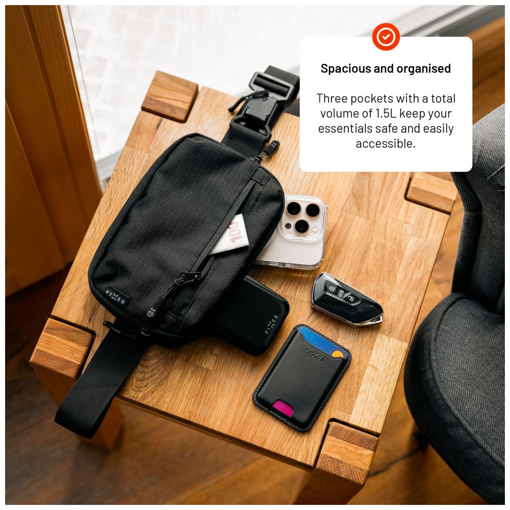 Taštička okolo pasu s kapsami FIXED Camino Belt, černá