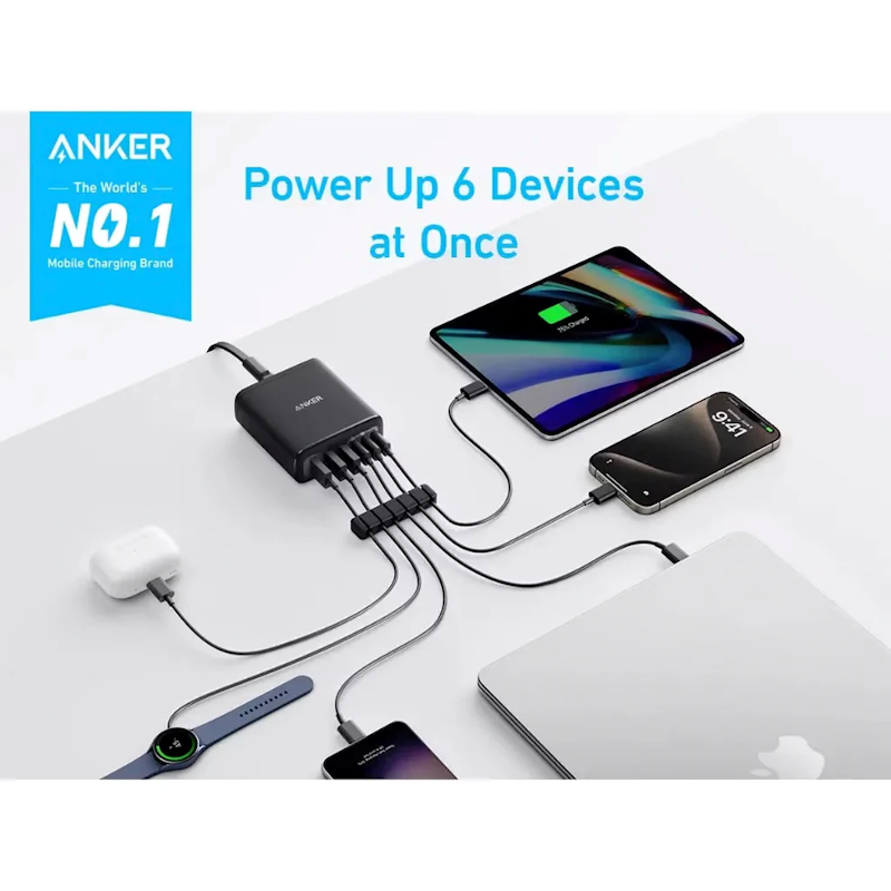 Anker 112W Nabíjecí stanice 3xUSB-C, 3xUSB černá