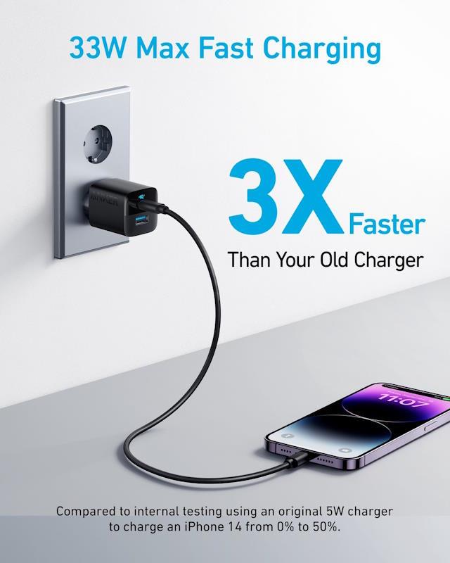 Anker 323 33W, 1xUSB-C, 1xUSB Nabíječka do sítě černá