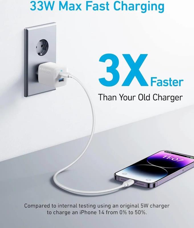 Anker 323 33W, 1xUSB-C, 1xUSB Nabíječka do sítě bílá