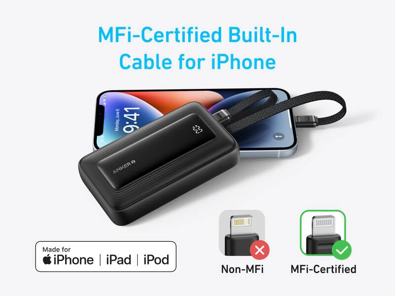 Anker 10000mAh, 30W Powerbanka s kabelem USB-C + Lightning černá