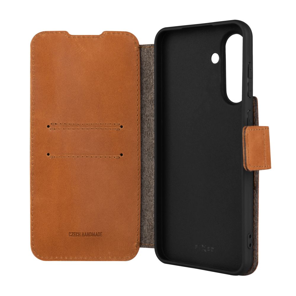 Kožené pouzdro typu kniha FIXED ProFit pro Samsung Galaxy A56 5G, hnědé