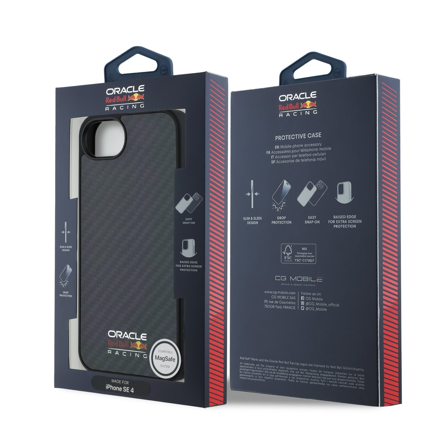 Red Bull Carbon Shiny Logo MagSafe Zadní Kryt pro iPhone 16e Black