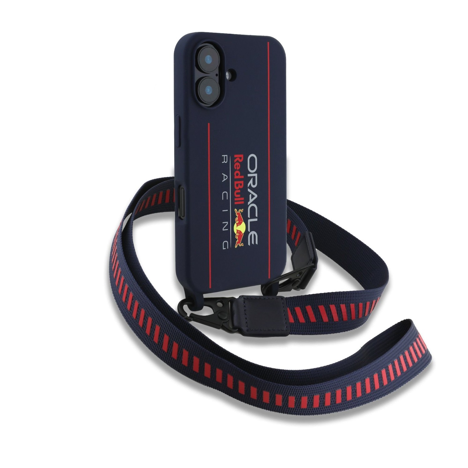 Red Bull Silicone Vertical Logo MagSafe Zadní Kryt + Crossbody Popruh pro iPhone 16 Navy