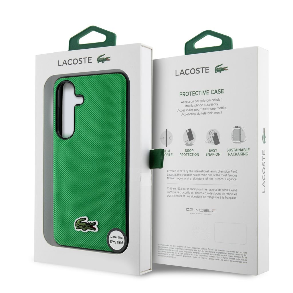 Lacoste Iconic Petit Pique Woven Logo MagSafe Zadní Kryt pro Samsung Galaxy S25 Green