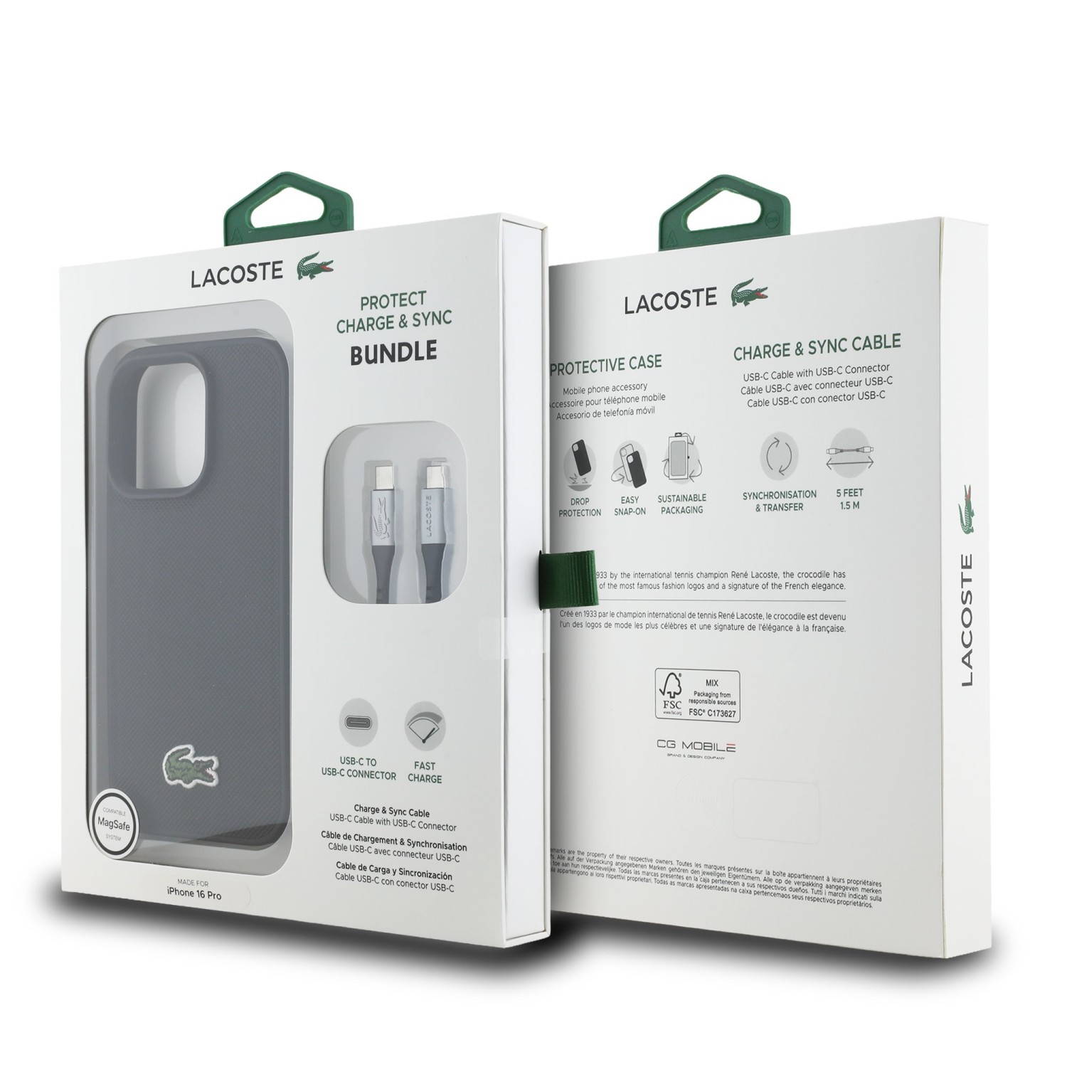 Lacoste Iconic Petit Pique Woven Logo MagSafe Zadní Kryt pro iPhone 16 Pro Black + USB-C/USB-C Datový Kabel 