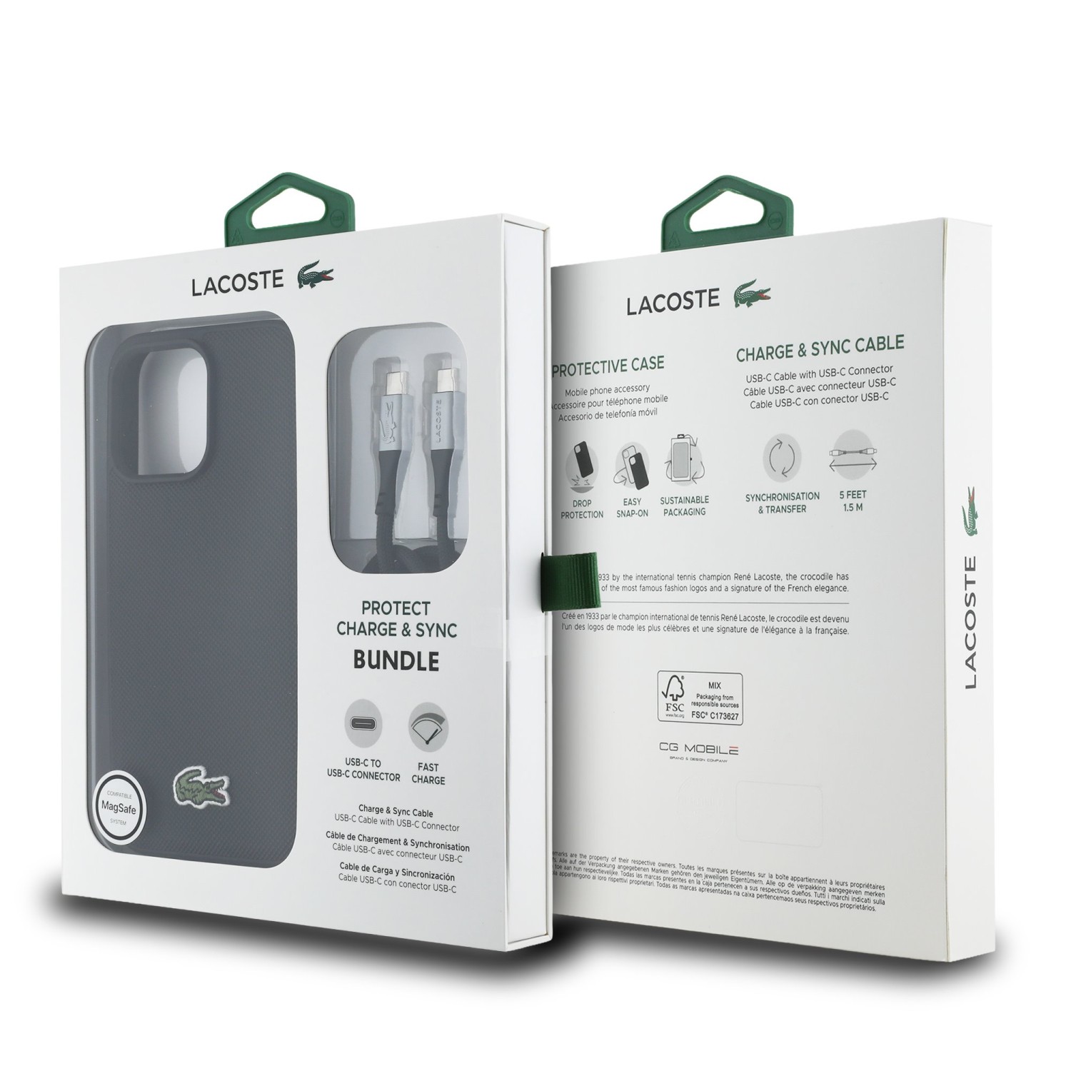 Lacoste Iconic Petit Pique Woven Logo MagSafe Zadní Kryt pro iPhone 15 Pro Black + USB-C/USB-C Datový Kabel