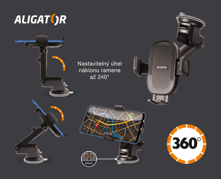 Držák do auta s výsuvným ramenem HA21 Aligator Multi na čelní sklo a palubní desku, univerzální