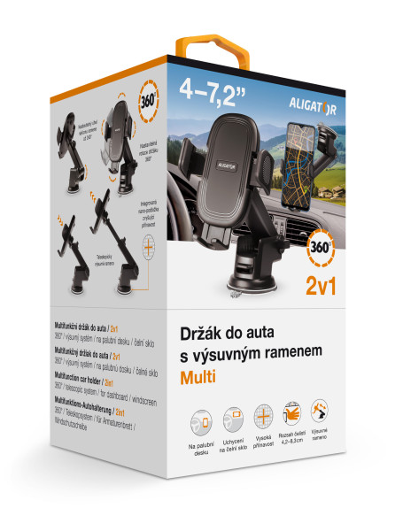 Držák do auta s výsuvným ramenem HA21 Aligator Multi na čelní sklo a palubní desku, univerzální