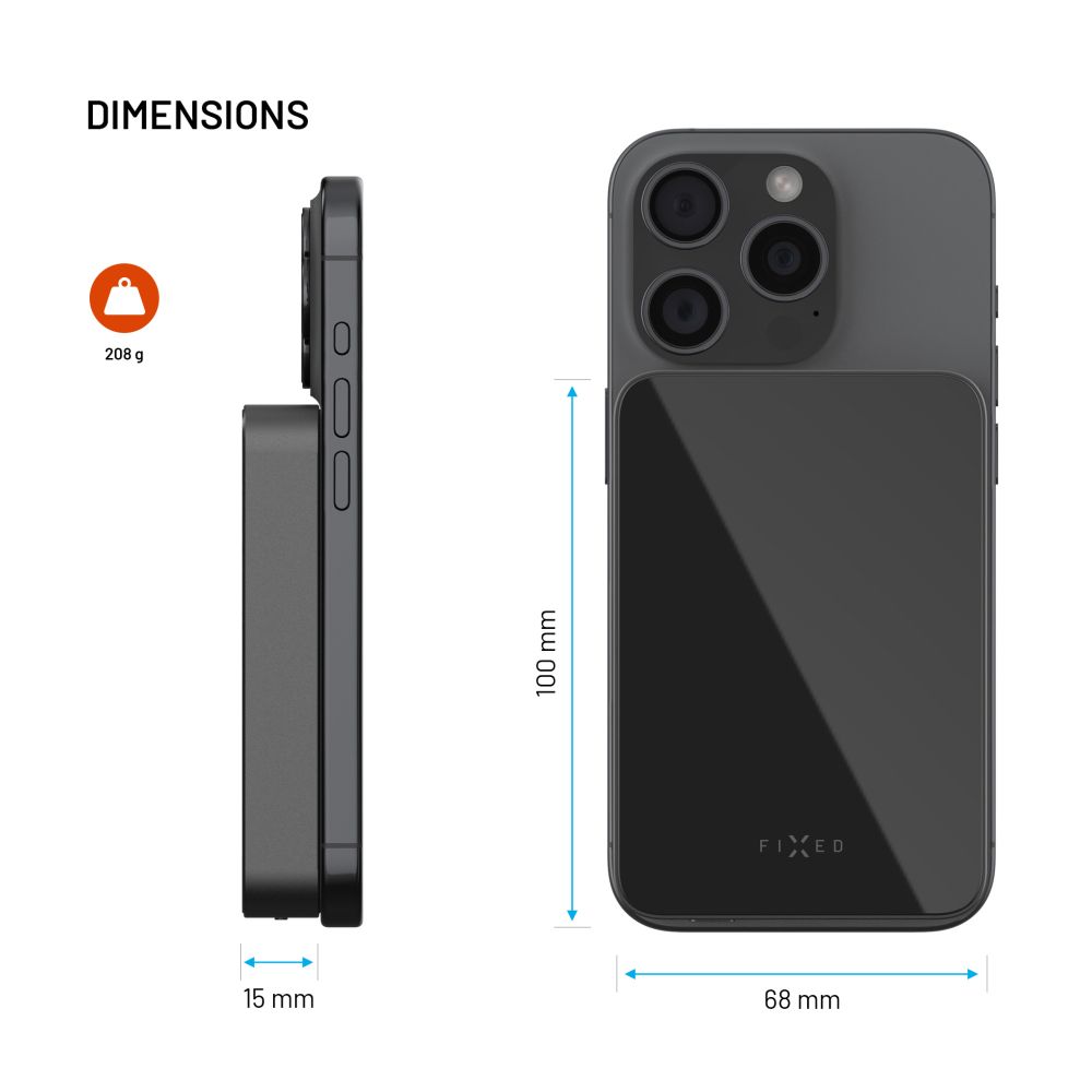 Powerbanka FIXED MagZen 10 Crystal s bezdrátovým nabíjením se standardem Qi2 a podporou MagSafe, 10 000 mAh, černá