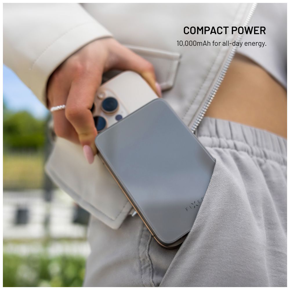 Powerbanka FIXED MagZen 10 Crystal s bezdrátovým nabíjením se standardem Qi2 a podporou MagSafe, 10 000 mAh, černá