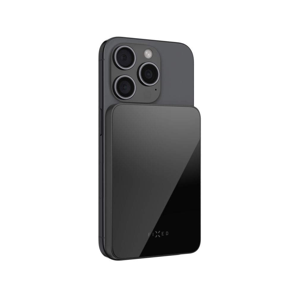 Powerbanka FIXED MagZen 5 Crystal s bezdrátovým nabíjením se standardem Qi2 a podporou MagSafe, 5 000 mAh, černá