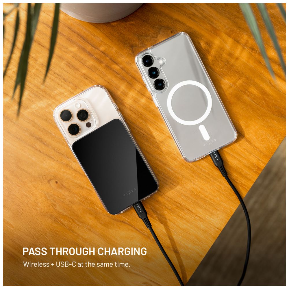 Powerbanka FIXED MagZen 5 Crystal s bezdrátovým nabíjením se standardem Qi2 a podporou MagSafe, 5 000 mAh, černá