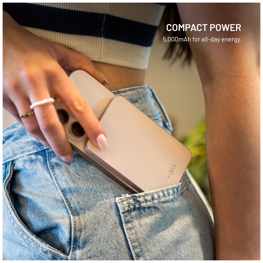 Powerbanka FIXED MagZen 5 Crystal s bezdrátovým nabíjením se standardem Qi2 a podporou MagSafe, 5 000 mAh, černá