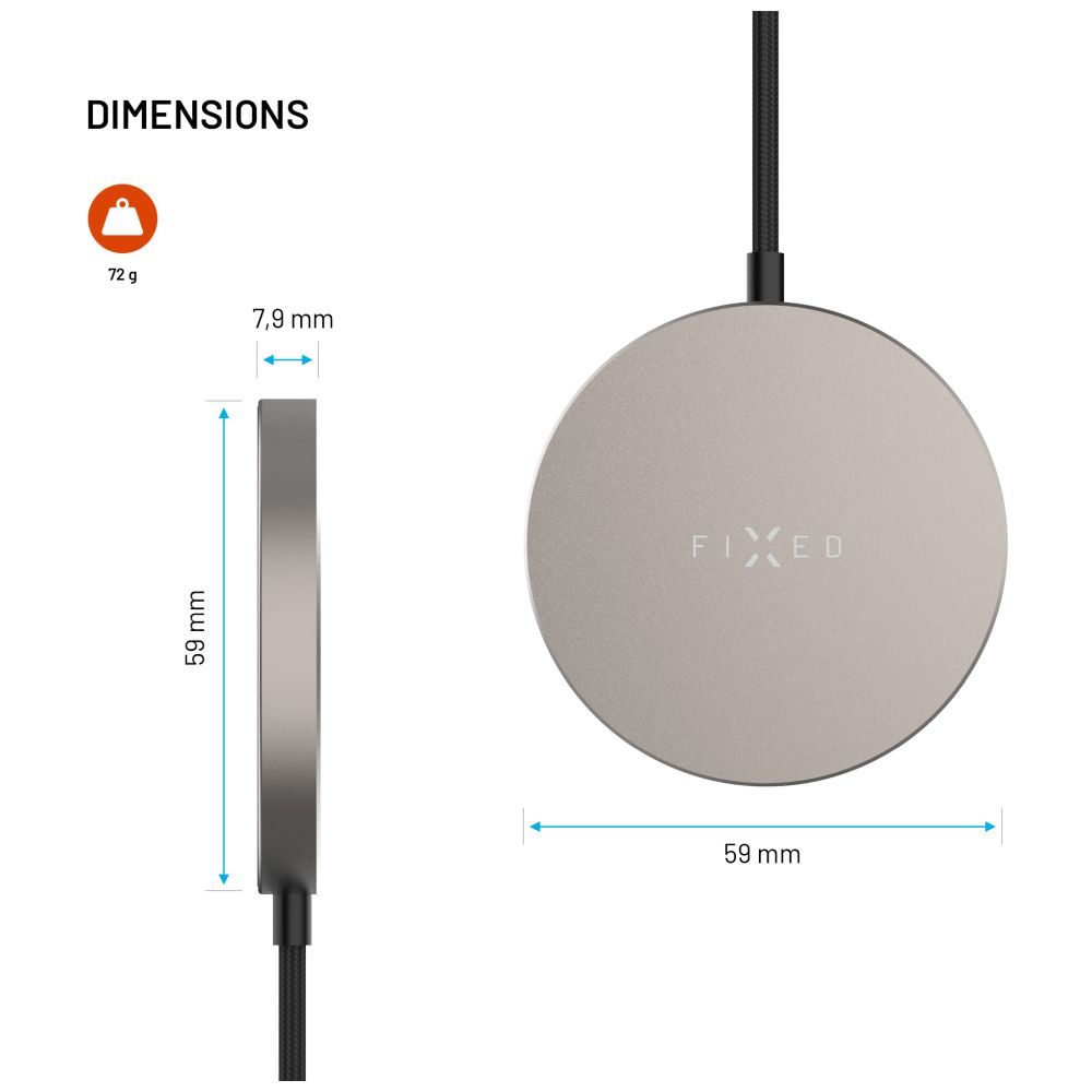 Bezdrátová nabíječka FIXED MagPad Slim s Qi2, podporou MagSafe, 15W, titanová
