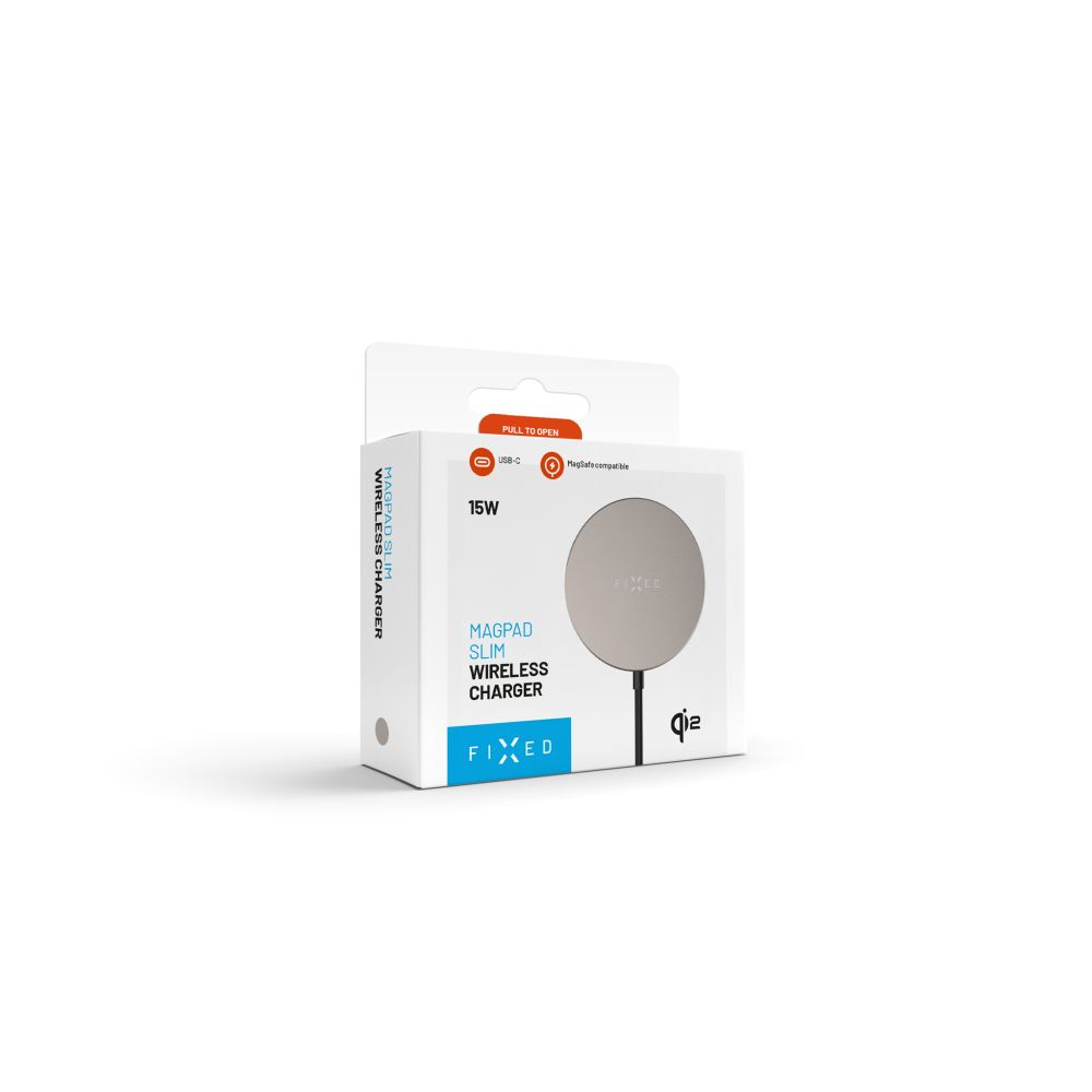 Bezdrátová nabíječka FIXED MagPad Slim s Qi2, podporou MagSafe, 15W, titanová