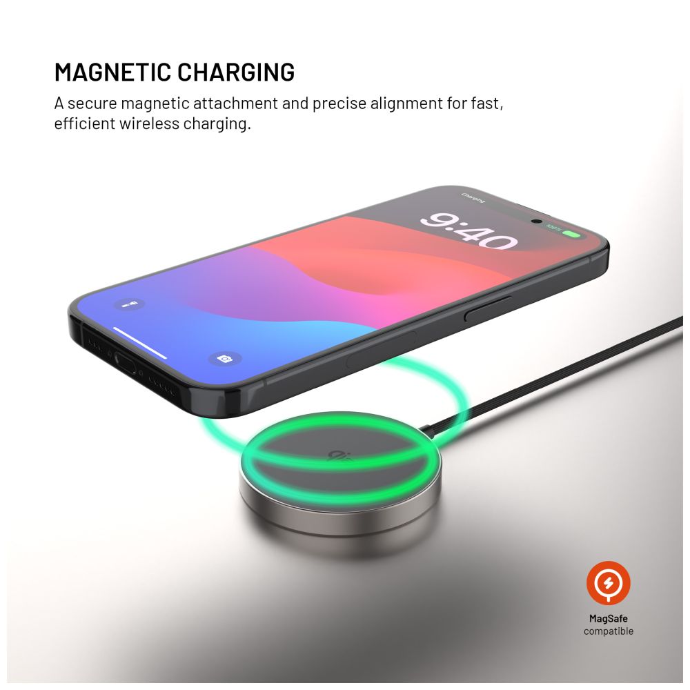 Bezdrátová nabíječka FIXED MagPad Slim s Qi2, podporou MagSafe, 15W, titanová