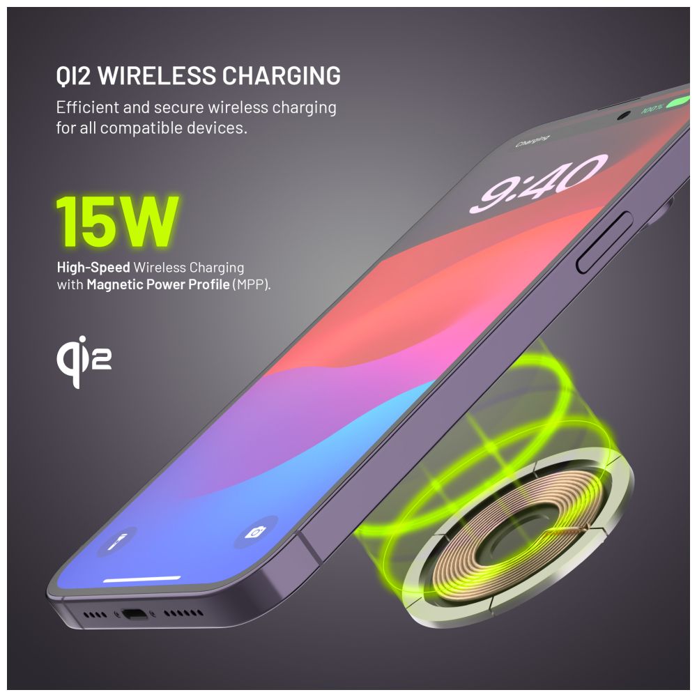 Bezdrátová nabíječka FIXED MagPad Slim s Qi2, podporou MagSafe, 15W, titanová