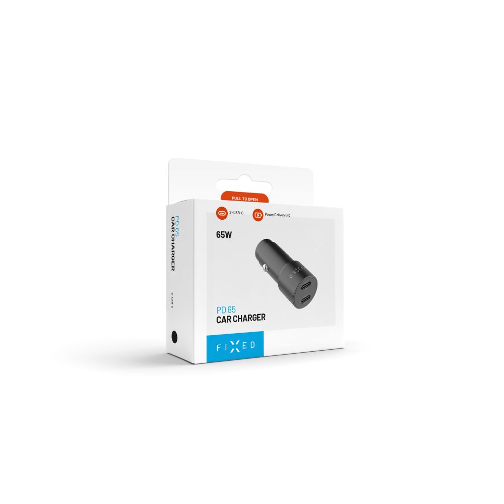 Autonabíječka FIXED s 2xUSB-C výstupem, podpora PD 3.0, 65W, černá