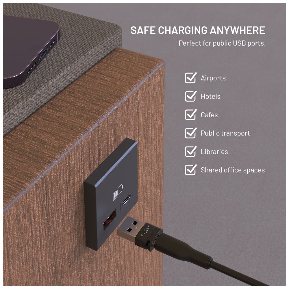 Hliníkový USB-C/C a USB-C/U Data blocker 2in1 FIXED, černý