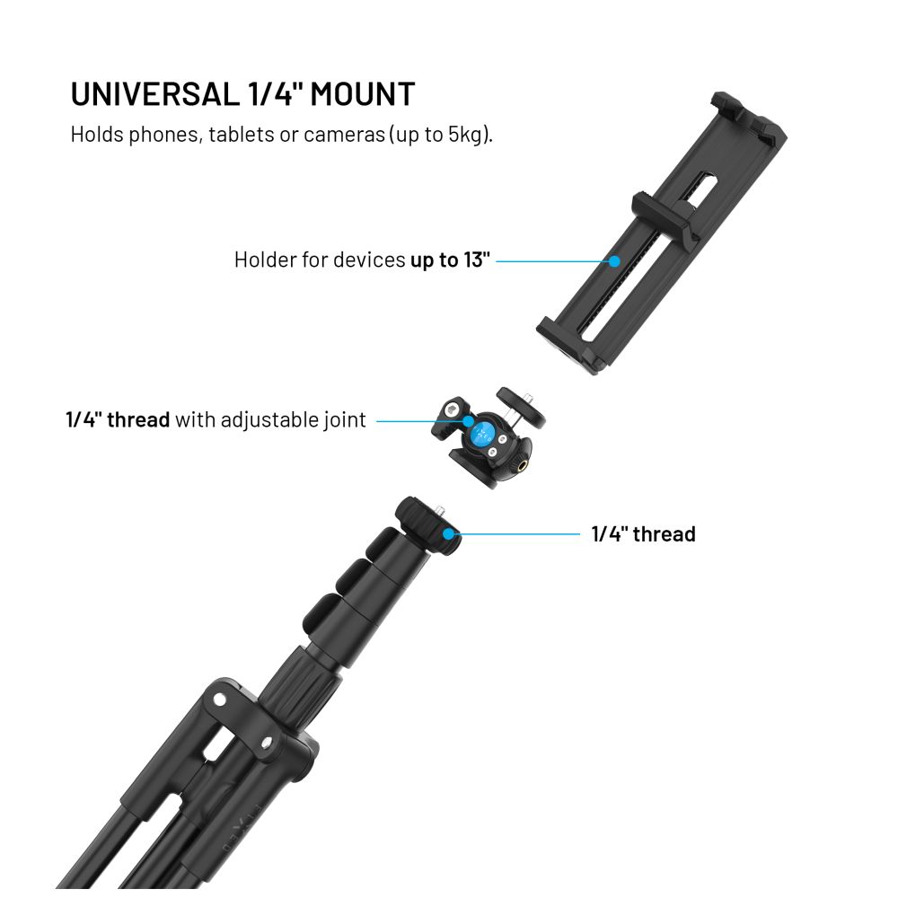 Extra dlouhý stativ FIXED Creator Tripod, 1,9m, 1/4" závit, černý