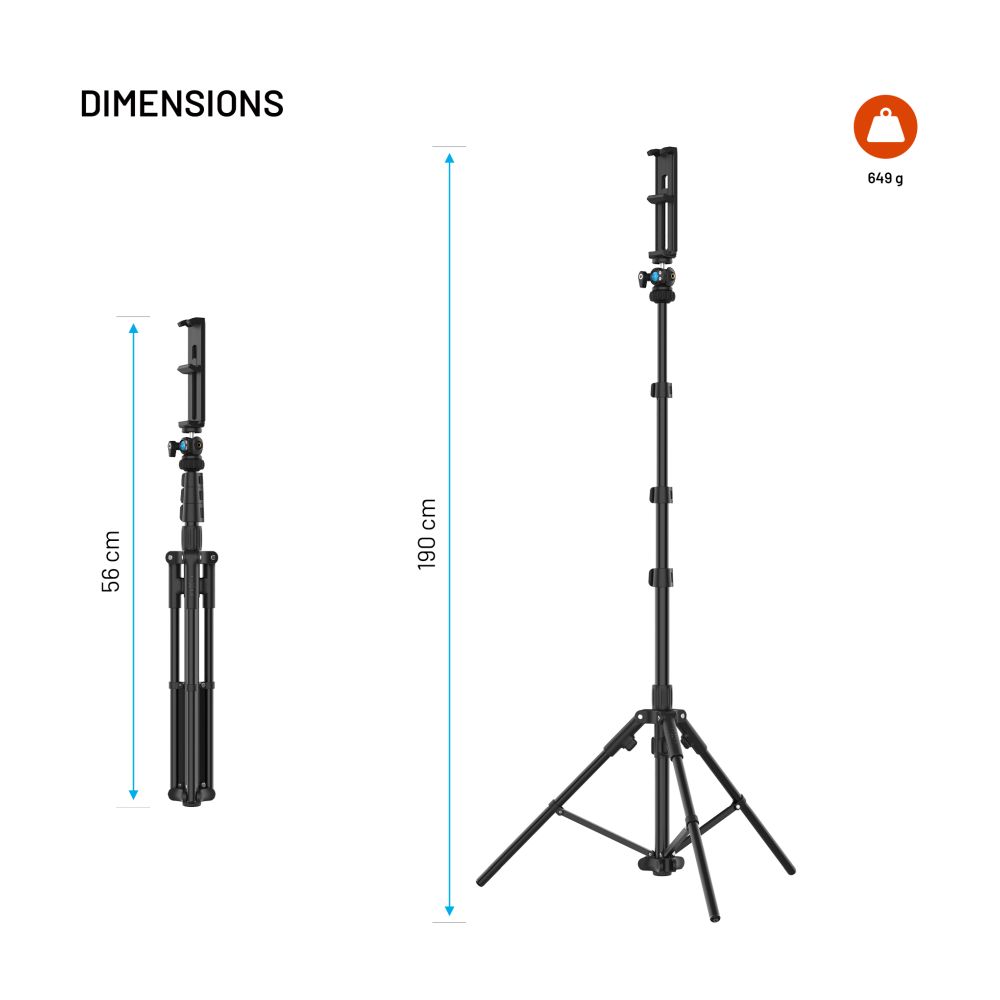 Extra dlouhý stativ FIXED Creator Tripod, 1,9m, 1/4" závit, černý