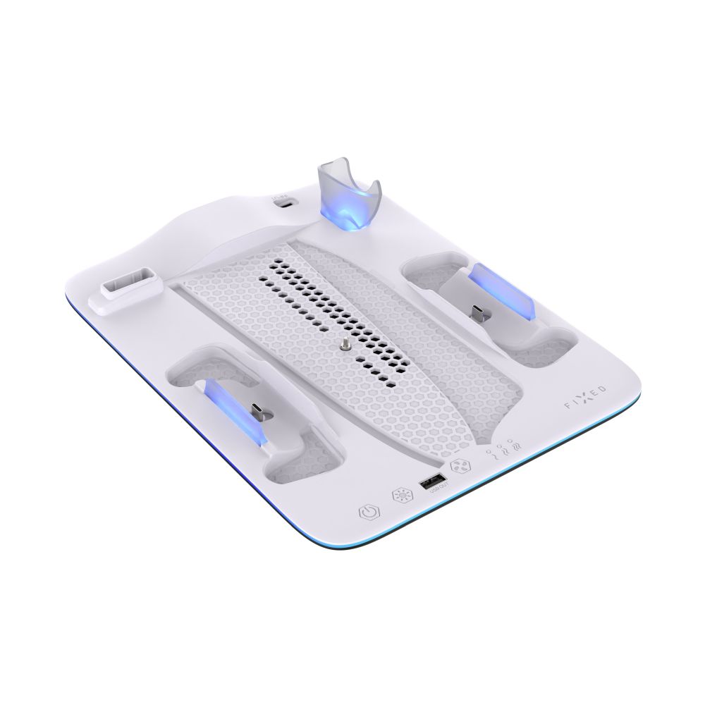 Dokovací stanice FIXED pro PlayStation 5 (Pro/Slim) s větráky a nabíjením pro 2xDualSense, černo-bílá