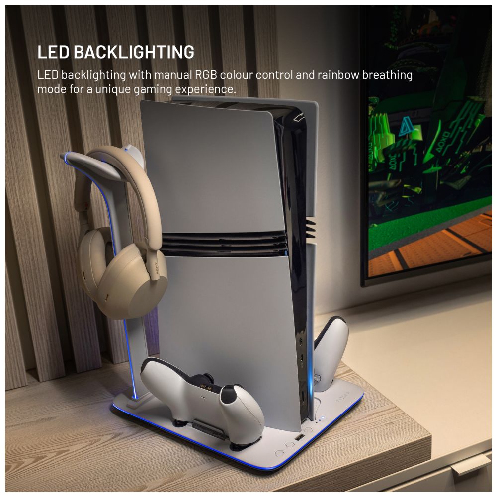 Dokovací stanice FIXED pro PlayStation 5 (Pro/Slim) s větráky a nabíjením pro 2xDualSense, černo-bílá