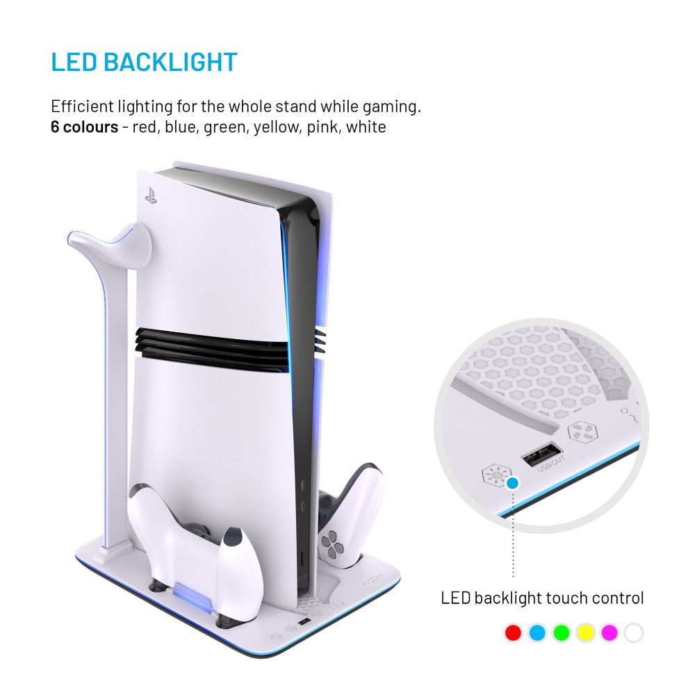 Dokovací stanice FIXED pro PlayStation 5 (Pro/Slim) s větráky a nabíjením pro 2xDualSense, černo-bílá