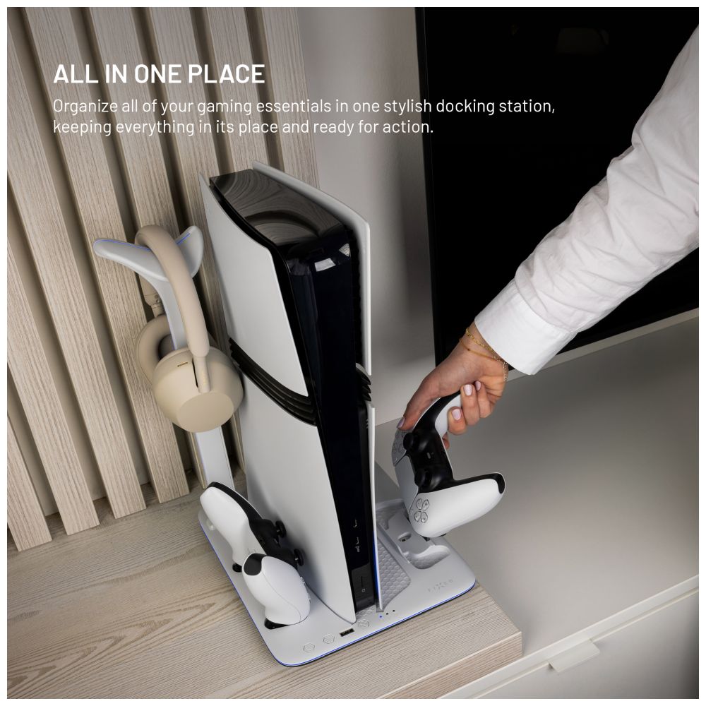 Dokovací stanice FIXED pro PlayStation 5 (Pro/Slim) s větráky a nabíjením pro 2xDualSense, černo-bílá