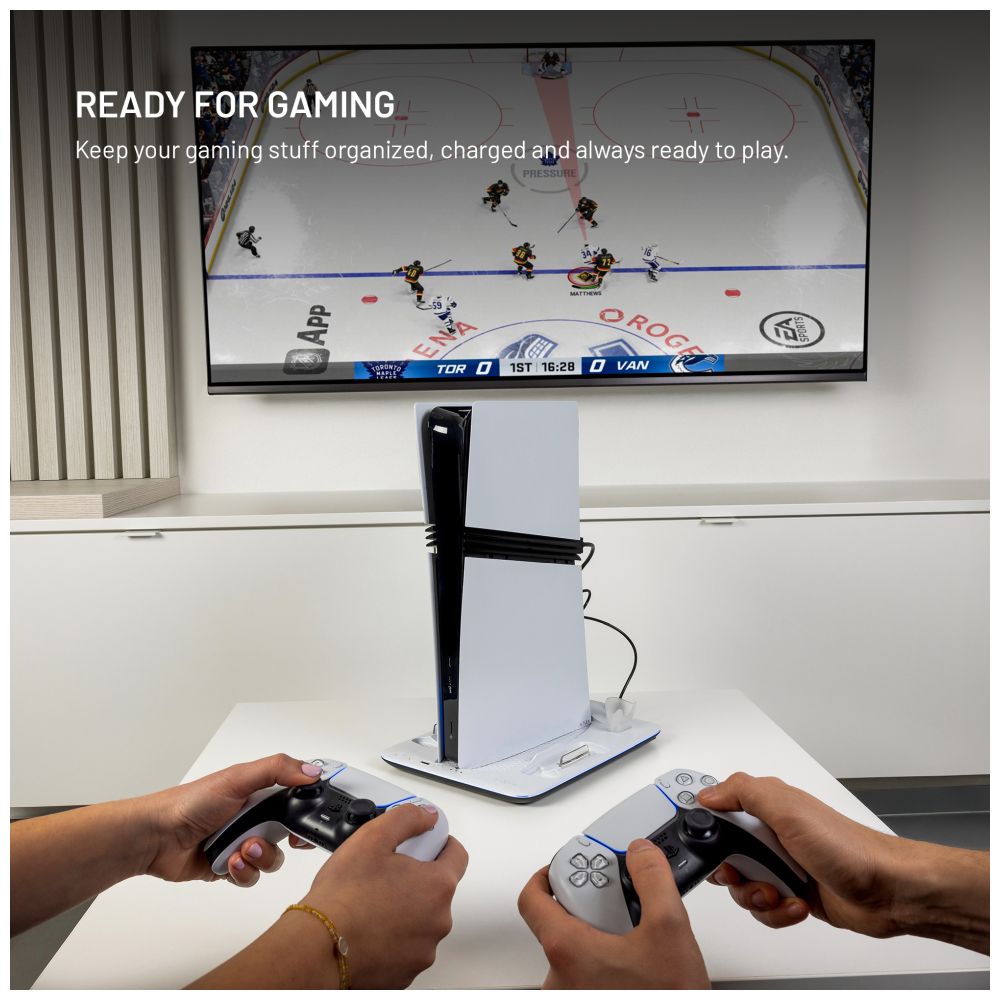 Dokovací stanice FIXED pro PlayStation 5 (Pro/Slim) s větráky a nabíjením pro 2xDualSense, černo-bílá