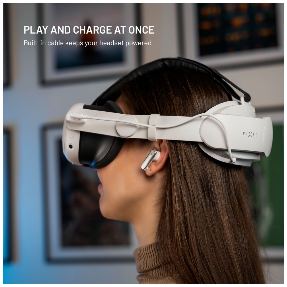 Náhlavní popruh s baterií FIXED VR Power Headstrap pro Meta Quest 3/3S, 6 000 mAh, bílý