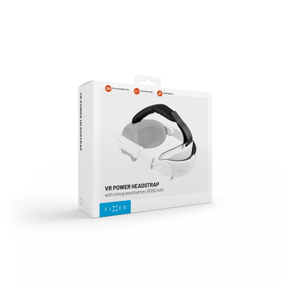 Náhlavní popruh s baterií FIXED VR Power Headstrap pro Meta Quest 3/3S, 6 000 mAh, bílý