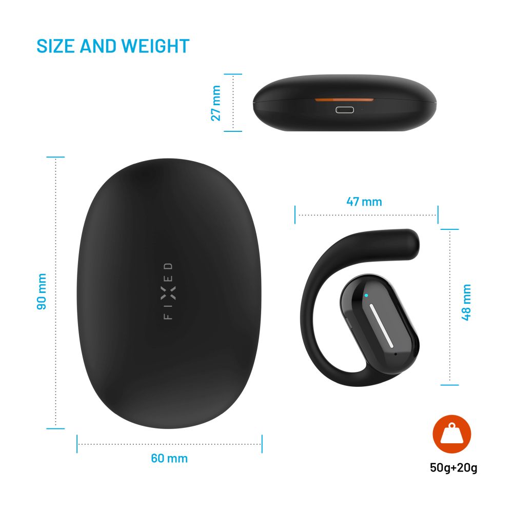 Bezdrátová otevřená TWS sluchátka FIXED Nods, černá
