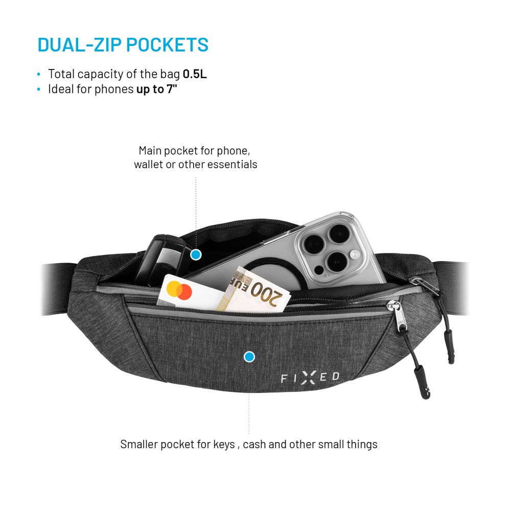 Sportovní ledvinka FIXED Sportbelt, šedá