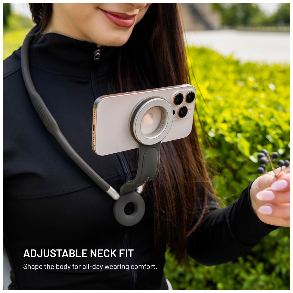 Držák telefonu na krk FIXED Creator Neck Phone Holder s podporou MagSafe, šedý