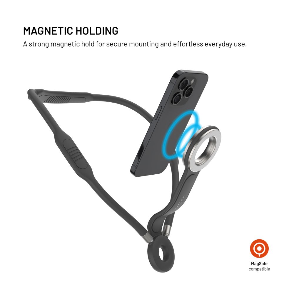 Držák telefonu na krk FIXED Creator Neck Phone Holder s podporou MagSafe, šedý