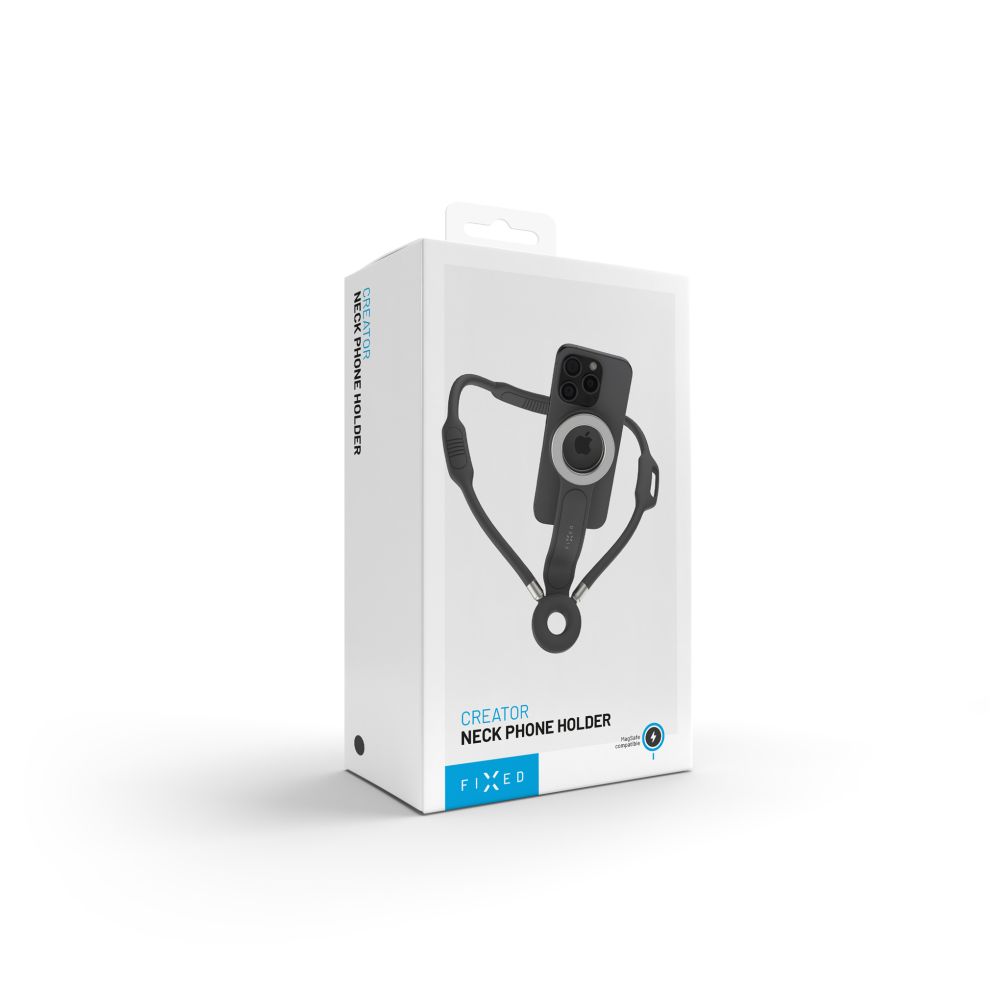 Držák telefonu na krk FIXED Creator Neck Phone Holder s podporou MagSafe, šedý