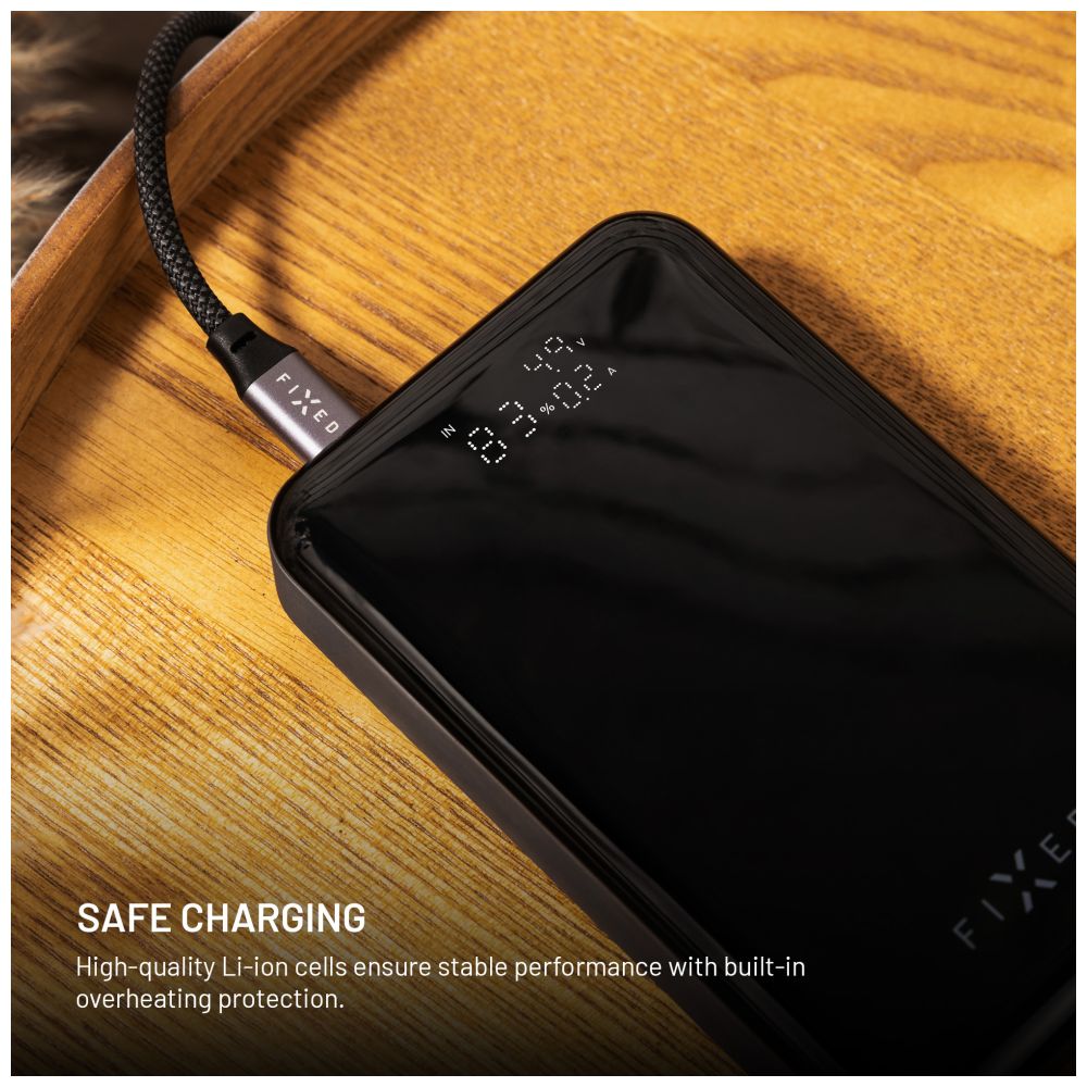 Powerbanka FIXED Zen 10 Pro s LCD displejem a výstupem 30W, 10 000 mAh, černá