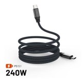 Magnetický nabíjecí a datový opletený kabel FIXED s konektory USB-C/USB-C a podporou PD, 2m, USB 2.0, 240W, šedá