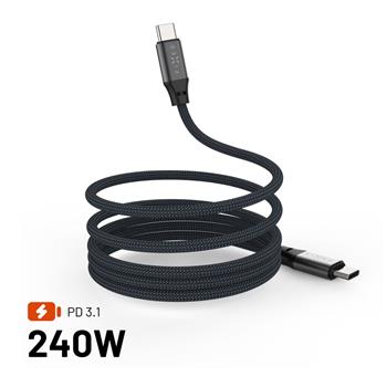 Magnetický nabíjecí a datový opletený kabel FIXED s konektory USB-C/USB-C a podporou PD, 2m, USB 2.0, 240W, šedá