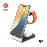 Stojánek s bezdrátovým nabíjením 3v1 FIXED MagPowerstation Alu 2 s podporou MagSafe, 15W+3.5W+2.5W, Qi2, titanová