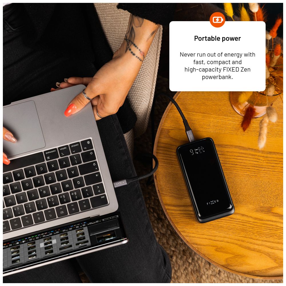 Powerbanka FIXED Zen2 30 Plus s LCD displejem a výstupem PD 65W, 30 000 mAh, černá