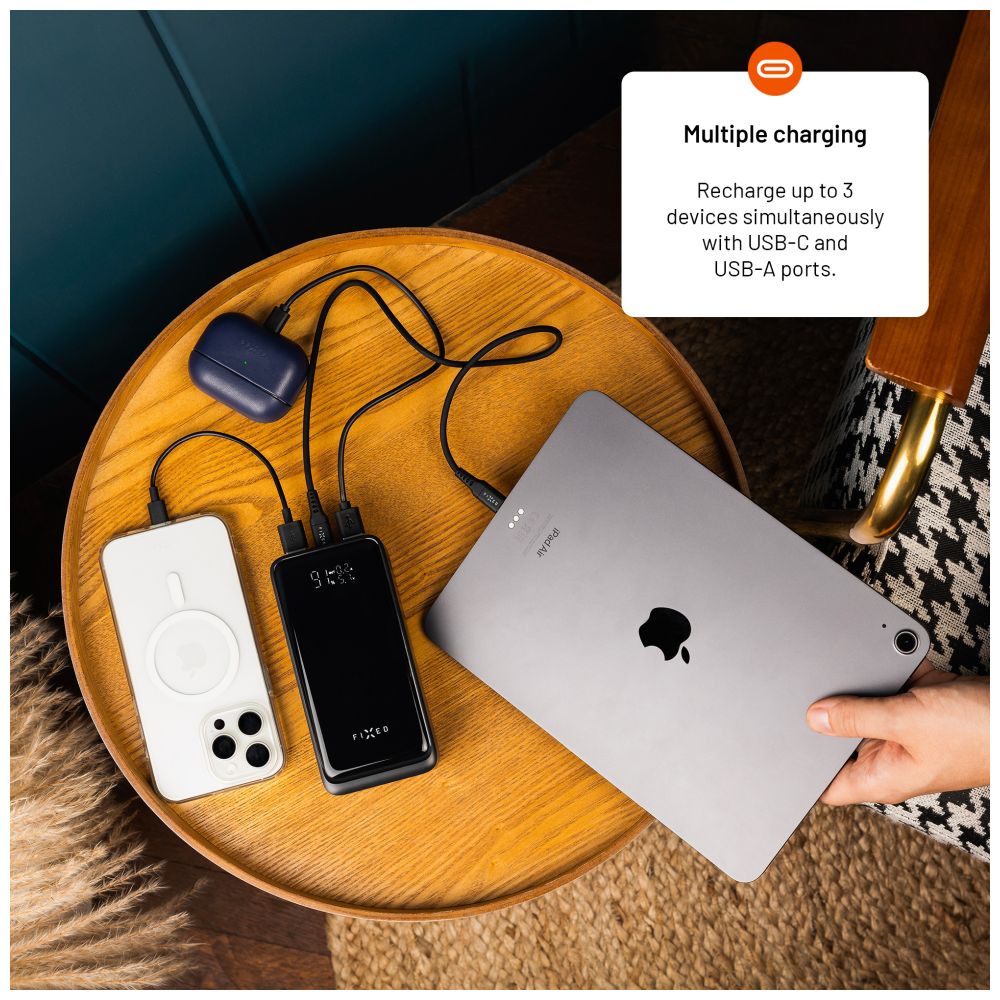 Powerbanka FIXED Zen2 30 Plus s LCD displejem a výstupem PD 65W, 30 000 mAh, černá