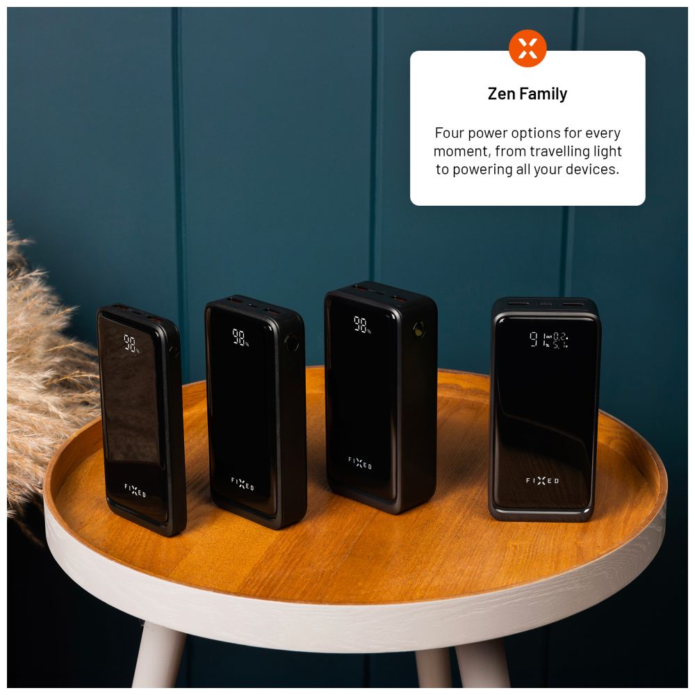 Powerbanka FIXED Zen2 30 Plus s LCD displejem a výstupem PD 65W, 30 000 mAh, černá