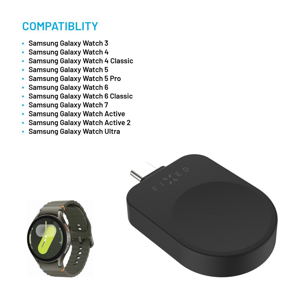 Nabíjecí USB-C adaptér FIXED pro Samsung Galaxy Watch kompatibilní s Powerstation Uni, černý