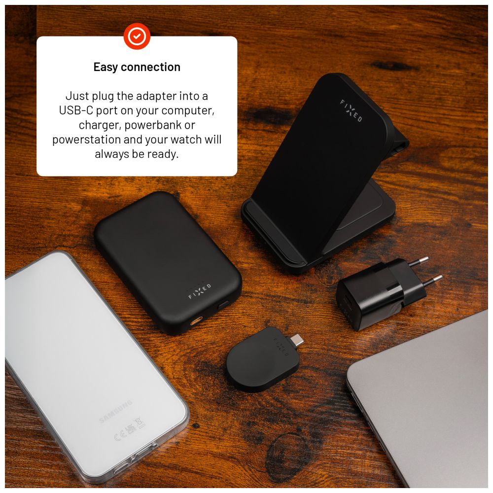 Nabíjecí USB-C adaptér FIXED pro Samsung Galaxy Watch kompatibilní s Powerstation Uni, černý